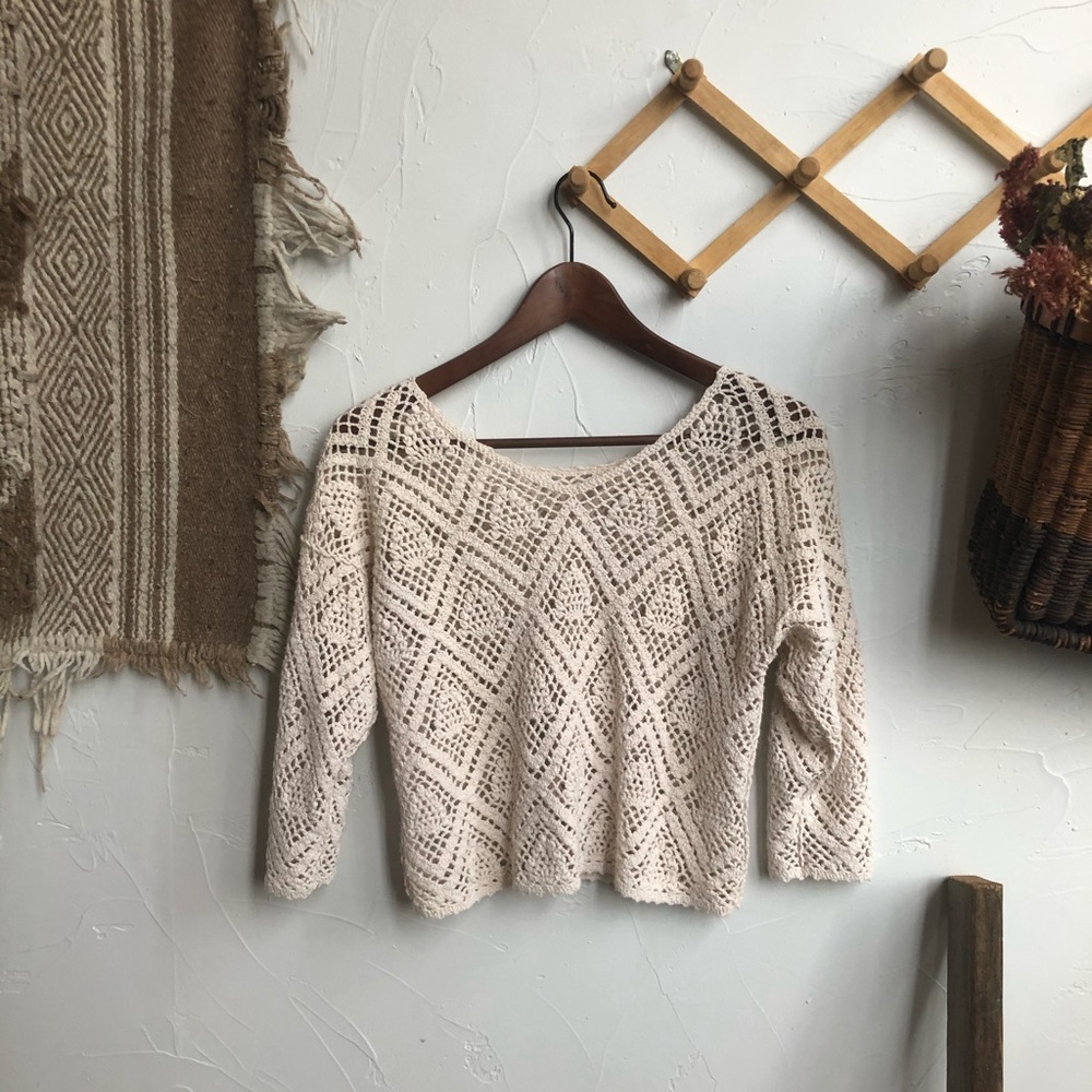 Creme Crocheted Cropped Sweater